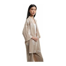 Koton Pamuklu Geniş Kollu Nakışlı Çiçekli Uzun Kimono Vizon 5sak50034pw