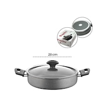 Papilla Fred 28 Cm Brkt-705687 Kısa Basık Cam Kapak Karnıyarık Gri Kırçıllı Flat Casserole - 6'li Paket Diğer