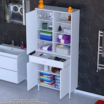 Modilayn Afra 75x173x32,5 Cm 1 Çekmece 3 Kapak 7 Raf 10 Bölme Çok Amaçlı Banyo & Mutfak Dolabı Beyaz