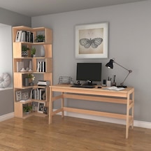 Woodesk Bohem, Ahşap, Masa Ve Köşe Kitaplık Takımı, Natural Renk Naturel