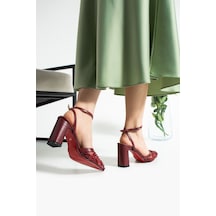 Elvı Kadın Taşlı Bej Topuklu Ayakkabı 9 Cm Bordo