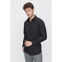 İmza Siyah Uzun Kollu Sert Yaka Cepli Pamuklu Basic Comfort Fit Rahat Kesim Gömlek 1004240051-siyah Siyah