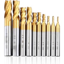 Sones 10 Adet/takım Yüksek Hızlı Çelik Ve Alüminyum Uç Yüzey Frezeleme Kesici Düz Şaftlı Titanyum Kaplamalı Frezeleme Kesici