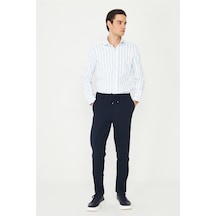 Lacivert Dokulu Bağcıklı Smart Pantolon Laci