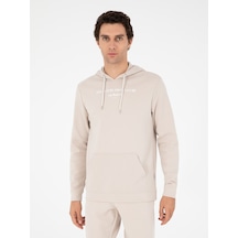 Bej Regular Fit Pamuk Karışımlı Yarım Fermuarlı Sweatshirt