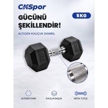 Ckspor 5 Kg Altıgen Kauçuk Dambıl Hex Dumbbell Fitness Kuvvet Antrenmanı Ağırlığı