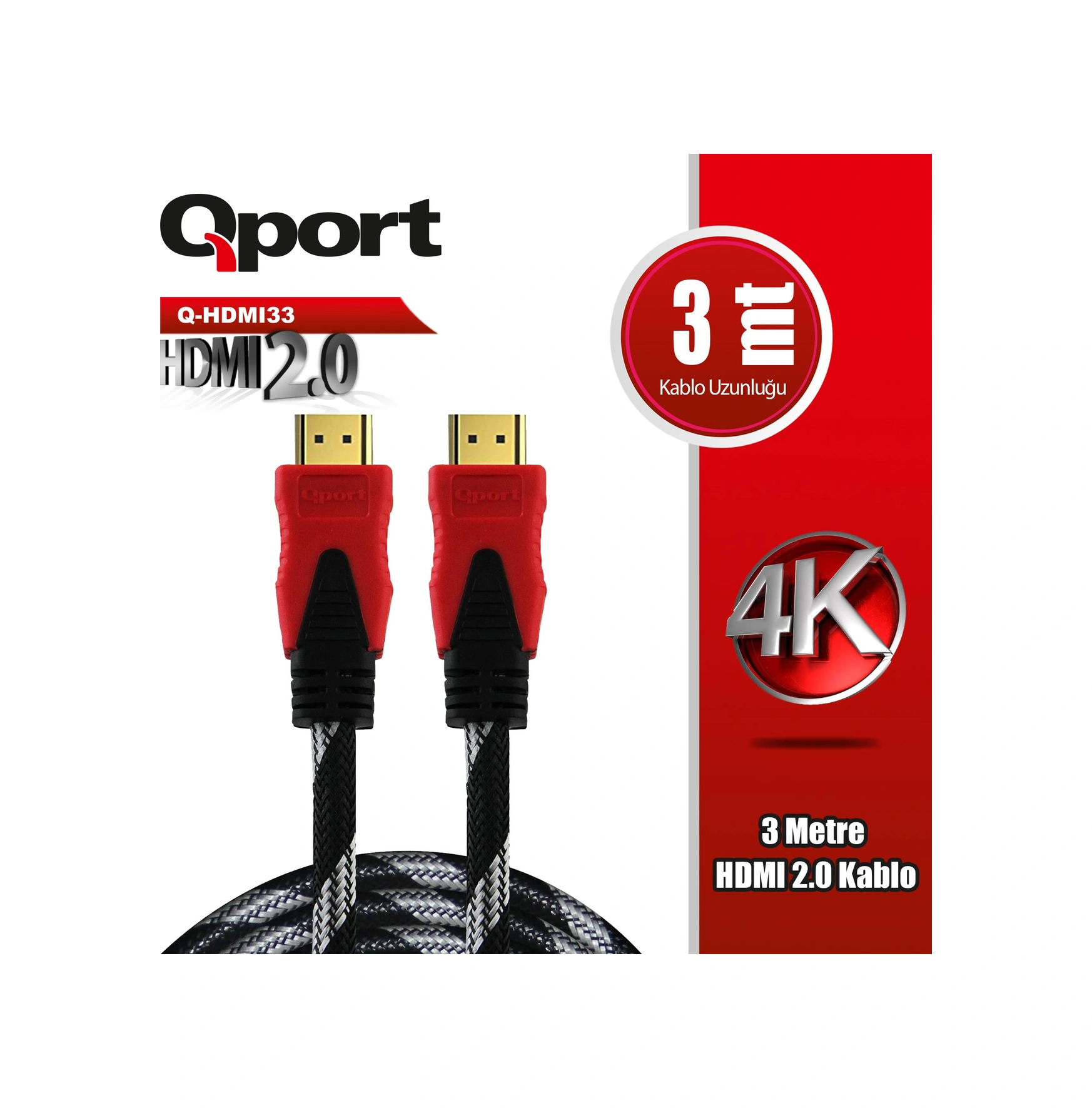 Qport Q-hdmı33 Hdmı Kablo 3mt Ver 2.0 4k Altın Uçlu-193091