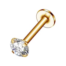 Cerrahi Çelik Zirkon Taşlı Piercing Küpe 6 Mm Barlı Taş Ebat Seçiniz Gold