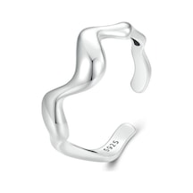Sterling Silver S925 Simple Wavy Opening Adjustable Ring Çok Renkli