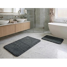 Royam Mevsim Home 2'li Set Banyo Halısı, Paspası %100 Pamuklu Kaymaz Taban Makarna Kenar Antrasit