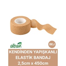 2,5cm Kendinden Yapışkanlı Elastik Bandaj, Kohesiv Bandaj 5cm X 4.5m Spor, Bilek, Ayak Bileği, Veteriner Bandajı Bej