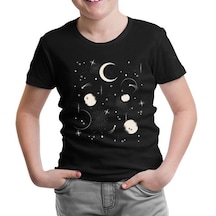 Night Sky With Moon And Stars Siyah Çocuk Tshirt 001