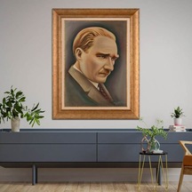 Altın Varaklı Çerçeveli Paspartulu Atatürk Tablo Hk1562