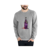 Zombie Mor Şise Baskılı Gri Erkek Örme Sweatshirt