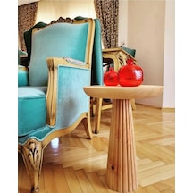 Wood Wooden Tekli Ahşap Fitilli Mantar Yan Sehpa Modern Natural Renk Ahşap