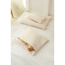 Ocean Home Textile 3'lü Su Geçirmez Pvc Astarlı Bej Dama Desen Islak Kuru Çantası 20 X 13 / 24 X 20 / 30 X 24 Cm