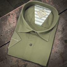 Eren Style Linen Keten Klasik %100 Cotton Kısa Kollu Terletmeyen Gömlek Zeytin Yeşili