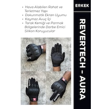 Revertech Aura Siyah - Dokunmatik Ekran Uyumlu Erkek Motosiklet Eldiveni + Buff li
