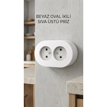 Beyaz Çift Girişli Topraklı Sıva Üstü Elektrik Prizi, Modern Tasarım