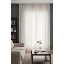 Estetik Modern Flamlı Dokulu Pileli Tül Perde Salon Oturma Odası Yatak Odası Çocuk Odası Krem