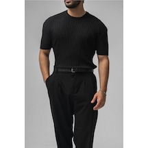 Cool Tarz Erkek Siyah Likralı Loose Fit T-shirt Siyah Siyah
