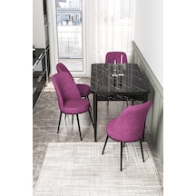 Canisa Concept Kor Serisi 70x114 Açılabilir Mutfak Masası Takımı Siyah Mermer Desen Masa 4 Mor Sandalye Masa Siyah Mermer Desen Sandalyeler Mor