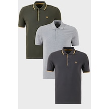 Buratti Pamuklu Regular Fit Düğmeli Polo Yaka 3'Lü Paket Erkek T Shirt 590211827S3 Antrasit-Gri Melanj-Hakisarı