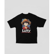Tasarım Monkey D. Luffy Baskılı Unisex Oversize Anime One Piece D SIYAH