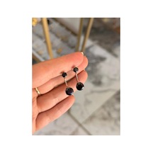 Siyah Tek Taş Model Silver Detaylı Tasarım Küpe Gümüş