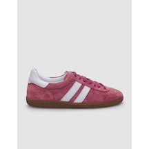 %100 Hakiki Deri Koyu Pembe Bağcıklı Kadın Sneaker Pembe