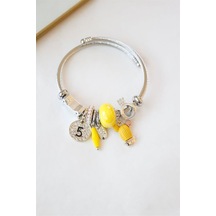Çelik Charmlı Kaktüs Bilezik - Sarı Sarı