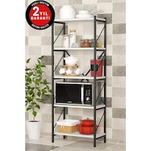 5 Raflı Metal Mutfak Düzenleyici Raf Metal 5 Raflı Kitaplık Mutfak Rafı Baharatlık Beyaz 150 Cm Beyaz