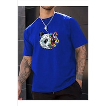 Medinenur Unisex Panda Baskılı T-shirt Mavi