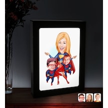 Kişiye Özel Süper Anne Süper Çocuklar Karikatürlü Led Işıklı Ahşa