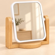 Bambu Ahşap Ayaklı Kare Masa Aynası, 16 X 14 Cm Kompakt Makyaj Ve Bakım Aynası, Ayarlanabilir Açılı Beyaz Çerçeveli Dekoratif Tezgâh Aynası