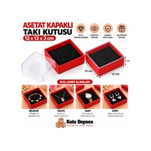 12x12x3 Cm Asetat Kapaklı Takı Kutusu-kırmızı Demonte 50 Adet