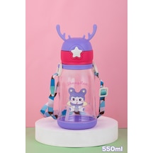 Porsima 21.0002 Matara Geyik Temalı Stickerlı Askılı Suluk - Su Şişesi - Lila 550ml Lila