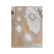 Salon Takımı Bellisima Çeyizlik Kreme Kapi Runner Set 5 Parça Keten Ranır Masa Sehpa Konsol Örtüsü Çok Renkli