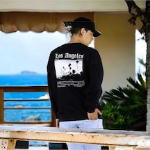 Kozia Outdoors Los Angeles Sırt Baskılı O Yaka Oversize Unisex Swetshirt Siyah