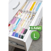 6 Adet 8 Bölmeli Çizgili Akordiyon Çok Amaçlı Çekmece Dolap İçi Organizer Düzenleyici 24x37x18 Cm L Gri