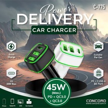 C-775b 45w Pd+qc 3.0 Usb-a Usb-c 45w 2x Usb Araç Şarj Başlığı 4567872