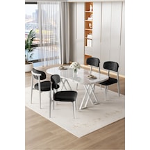 Canisa Jolin Serisi Mdf 90x168 Beyaz Mutfak Masa Takımı 4 Siyah Metal Sandalye Beyaz Masa Siyah Sandalye