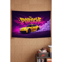 Porsche Sarı Spor Araba Graffiti Drift Dekoratif Duvar Örtüsü Duvar Halısı Beyaz