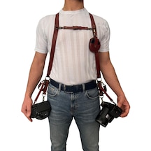 Hakiki Deri El Yapımı Kızıl Kahve Fotoğraf Makinesi Askısı - Smallrig 1/4 Vida Bağlantılı Kahverengi