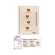 Kalplerin Dansı Spiralli Günlük Planlama Defteri - 100 Sayfa - 17x24 Planlayıcı Defter Beyaz - Bej