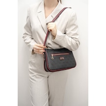 Silver Polo Sp818 Kadın Çapraz Çanta Monogram Antrasit-bordo