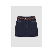 LC Waikiki Alıta Cıty Farkıyla Lcw Vision İndigo Denim Düz Mini Kadın Jean Etek İndigo - 931504989 İndigo