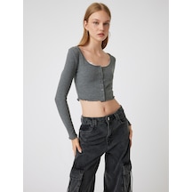 Koton Uzun Kollu Tişört Crop U Yaka Düğmeli Slim Fit Antrasit 5wal10225ık Antrasit Koton Uzun Kollu Tişört Crop U Yaka Düğmeli Slim Fit Antrasit 5wal10225ık Antrasit