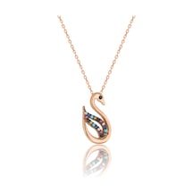 Zanaatsilver 925 ayar Gümüş Mix taşlı Rose kaplama Zarif Kuğu modeli kolye...