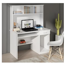Aden Home Kitaplıklı Çalışma Masası, Bilgisayar Masası, %100 Beyaz Mdf, Ofis Çalışma Masası, Cm113